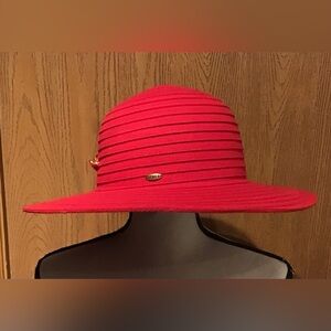 Women's Scala Collection Red 100% Wool Felt Wide Brim Sun Hat COMES WITH PIN